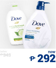 Dove Deeply Nourishing Body Wash and Dove Nourishing Hand Wash 250mL from P343, now only P292